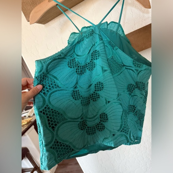 Corey Lynn Calter|Teal boho floral Sleeveless Women's Top,mesh florals•••size S - Picture 5 of 12